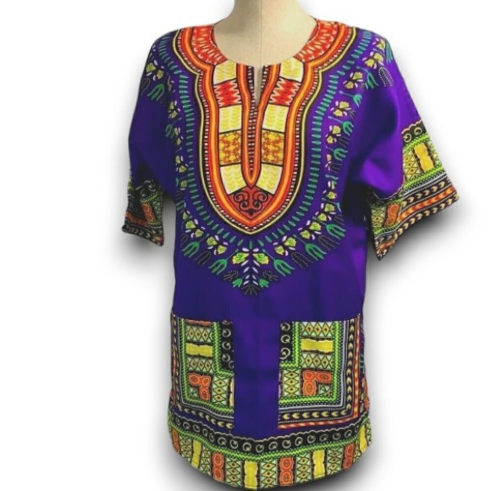 Xpress Unisex Cotton/Polyester Blend Global Tunic - Purple/Green/Orange, SzS